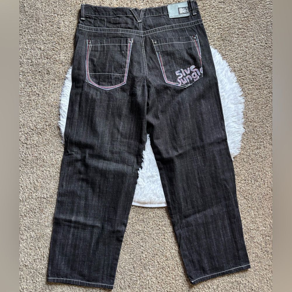 5Ive Jungle Jeans Black Baggy Embroidered‎ Mens Size 40